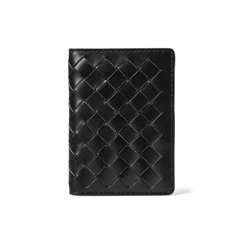 Aspinal of London Black Leather Woven Double Fold Credit Card Holder