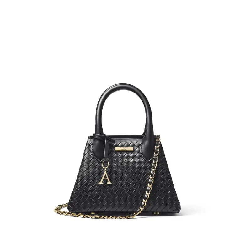 Aspinal of London Black Leather Woven Paris Bag