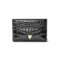 Aspinal of London Black Patent Leather Crocodile Print Slim Credit Card Holder