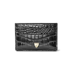 Aspinal of London Women's Black Patent Leather Crocodile Print Slim Credit Card Holder