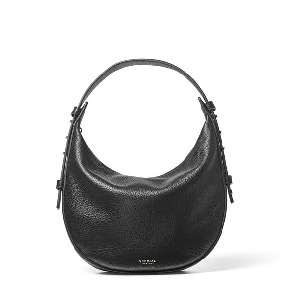 Aspinal of London Black Pebble Leather Hobo Crescent