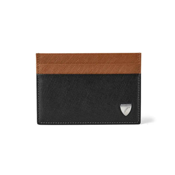 Aspinal of London Black and Brown Leather Saffiano Print Slim Credit Card Holder