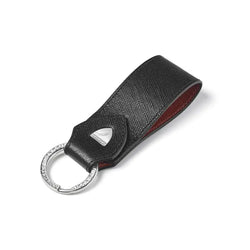 Aspinal of London Black and Tan Brown Leather Small Loop Keyring