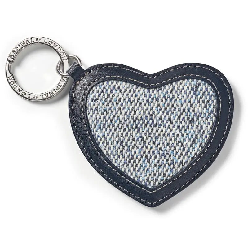 Aspinal of London Blue Canvas Leather Heart Key Ring