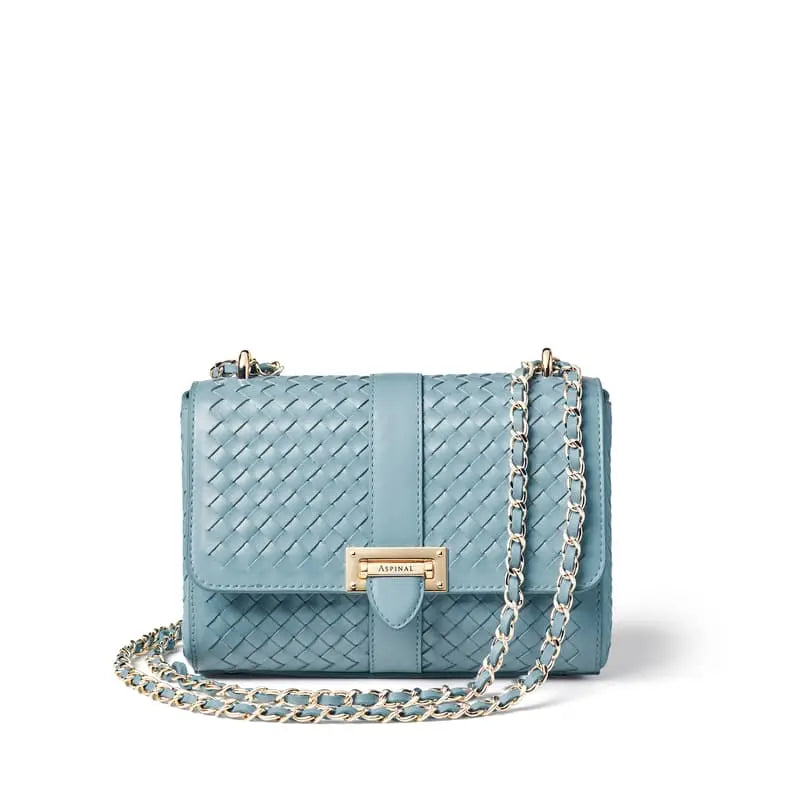 Aspinal of London Blue Leather Woven Lottie Bag