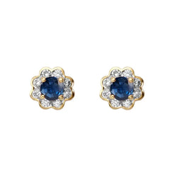 Aspinal of London Blue, White and Gold Sapphire Diamond Debutante Stud Earrings