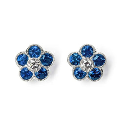 Aspinal of London Blue, White and Silver Gold Athena 18ct Sapphire & Diamond Cluster Stud Earrings