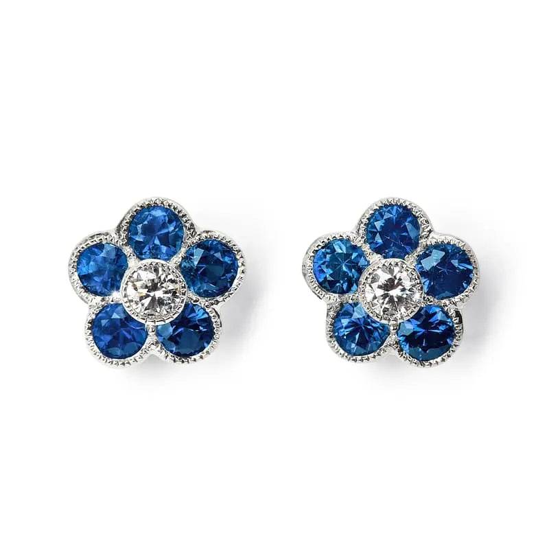 Aspinal of London Blue, White and Silver Gold Athena 18ct Sapphire & Diamond Cluster Stud Earrings