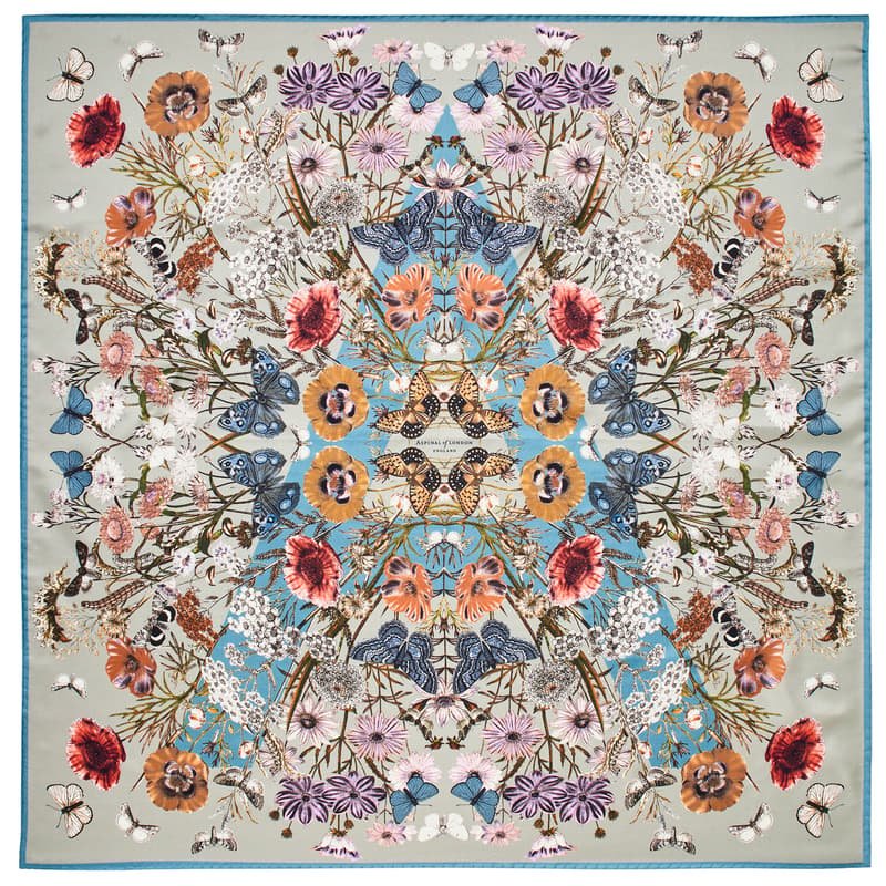 Aspinal of London Botanical 'A' Silk Scarf in Dove Grey