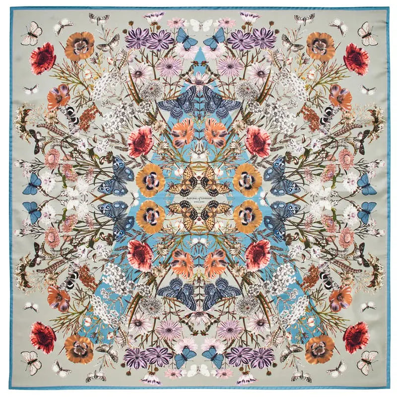 Aspinal of London Botanical 'A' Silk Scarf in Dove Grey