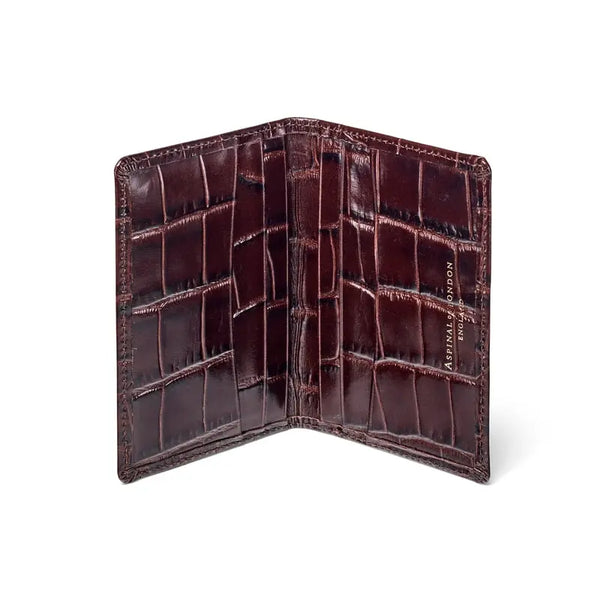 Aspinal of London Brown Crocodile Print Leather Double Fold Credit Card Holder