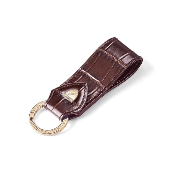 Aspinal of London Brown Leather Crocodile Print Small Loop Keyring