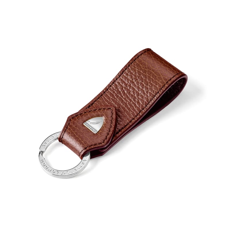 Aspinal of London Brown Leather Italian Full Grain Full-Grain Small Loop Keyring