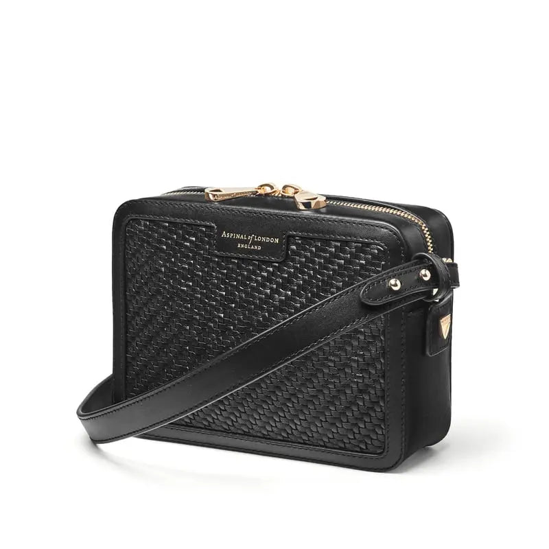 Aspinal of London Camera Leather Crossbody Bag in Black