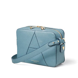 Aspinal of London Camera Leather Crossbody Bag in Cornflower Blue Pebble