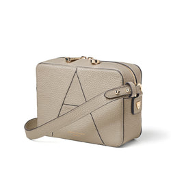 Aspinal of London Camera Leather Crossbody Bag in Dove Grey Pebble