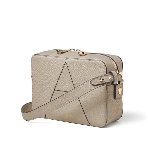 Aspinal of London Camera Leather Crossbody Bag in Dove Grey Pebble