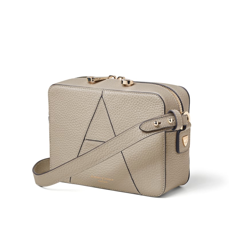 Aspinal of London Camera Leather Crossbody Bag in Dove Grey Pebble