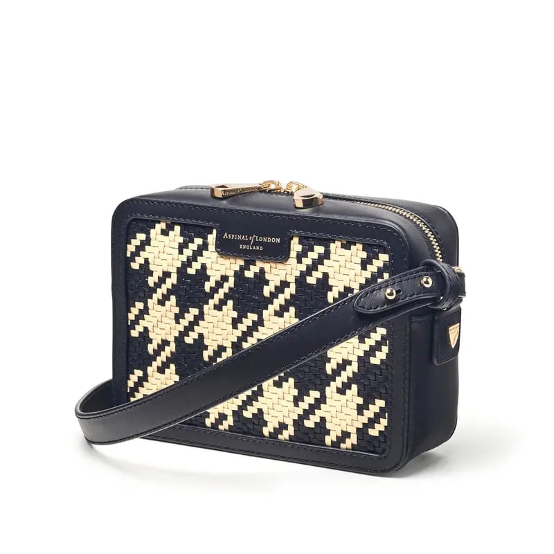 Aspinal of London Camera Leather Crossbody Bag in Navy & Ivory