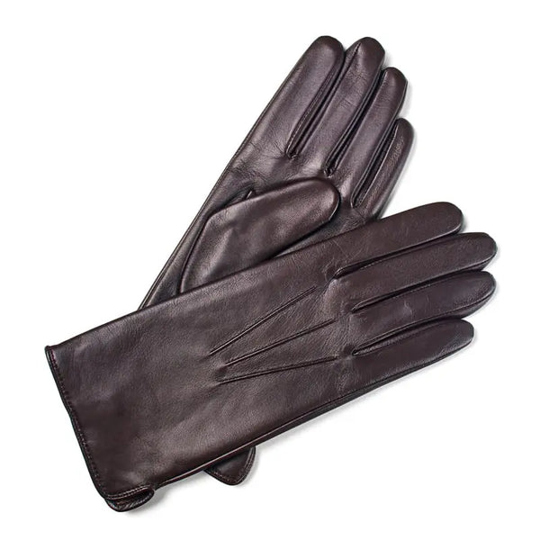 Aspinal of London Cashmere Lined Leather Gloves in Chocolate Brown Nappa