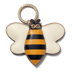 Aspinal of London Women's Cream, Black and Yellow Full Grain Leather Bee Design Keyring