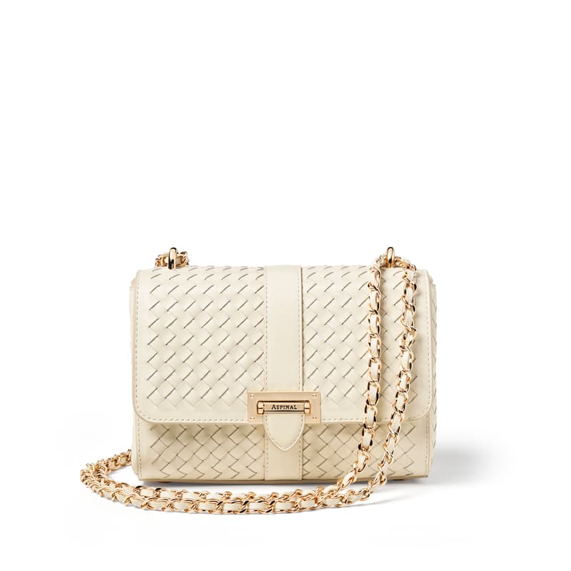 Aspinal of London Cream Leather Woven Lottie Bag