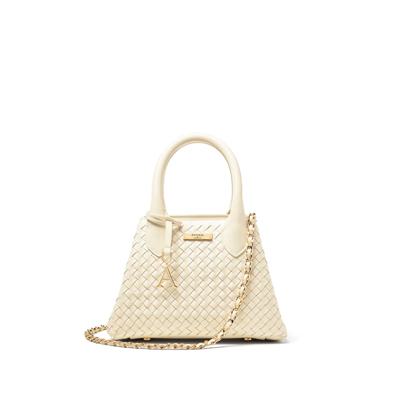 Aspinal of London Cream Leather Woven Paris Bag