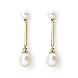 Aspinal of London Cream and Gold Eclipse 9ct Double Freshwater Pearl Drop Earrings