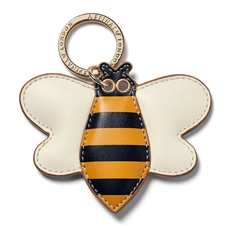 Aspinal of London Cream, Black and Yellow Full Grain Leather Bee Design Keyring