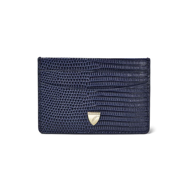 Aspinal of London Dark Blue Leather Lizard Print Slim Credit Card Holder