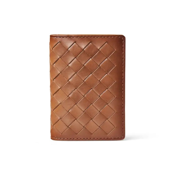 Aspinal of London Double Fold Credit Card Holder in Burnished Tan Neutral Woven Leather