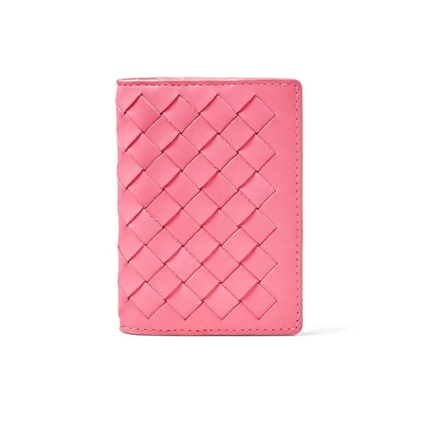 Aspinal of London Double Fold Credit Card Holder in Candy Pink Woven Leather