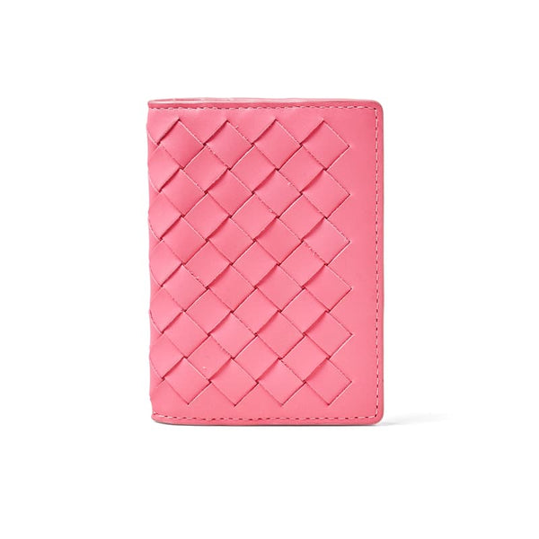 Aspinal of London Double Fold Credit Card Holder in Candy Pink Woven Leather