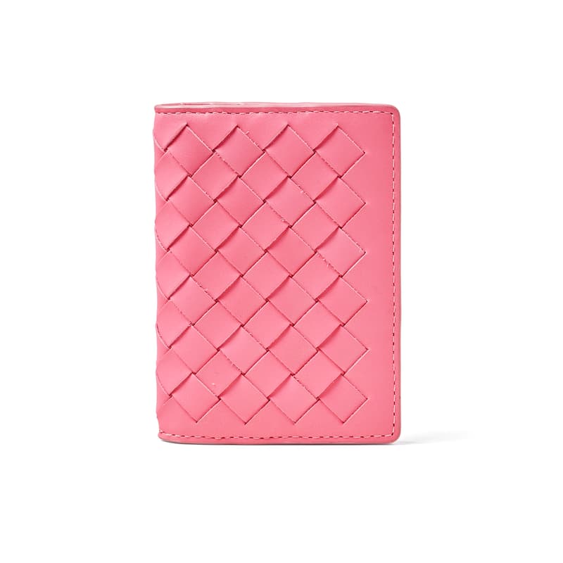 Aspinal of London Double Fold Credit Card Holder in Candy Pink Woven Leather