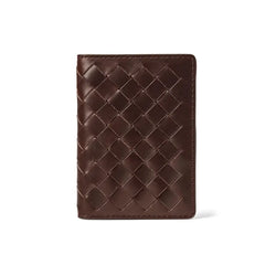 Aspinal of London Double Fold Credit Card Holder in Chocolate Brown Woven Leather