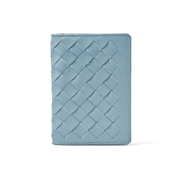 Aspinal of London Double Fold Credit Card Holder in Cornflower Blue Woven Leather