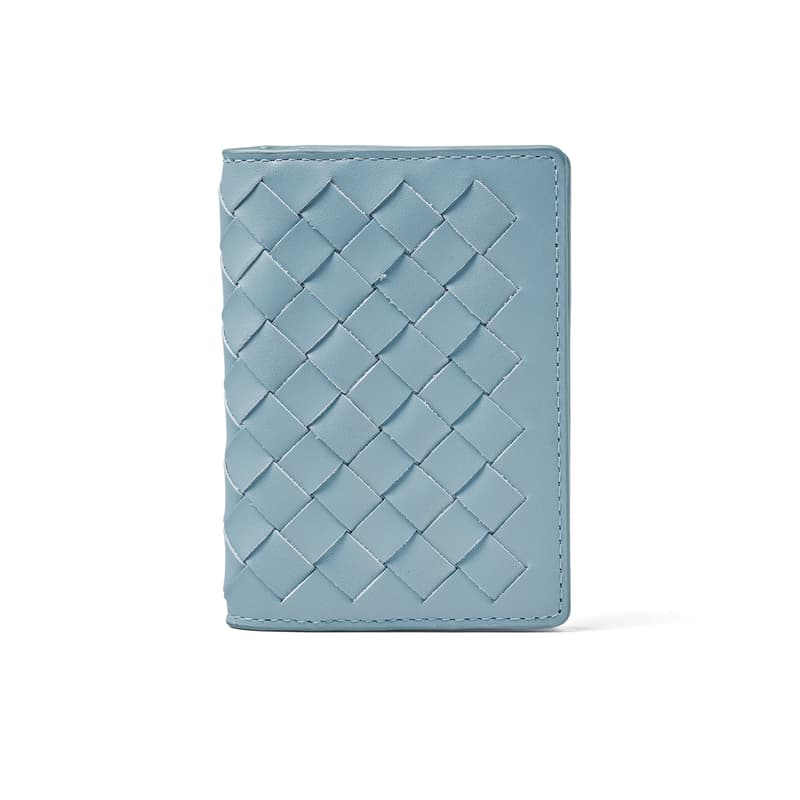 Aspinal of London Double Fold Credit Card Holder in Cornflower Blue Woven Leather