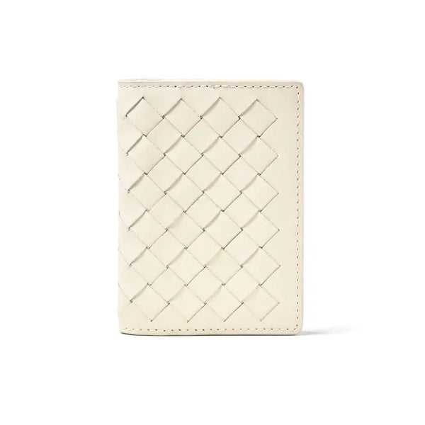 Aspinal of London Double Fold Credit Card Holder in Ivory Woven Leather