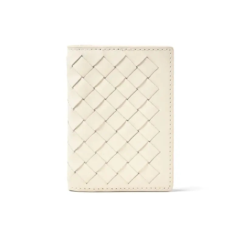 Aspinal of London Double Fold Credit Card Holder in Ivory Woven Leather