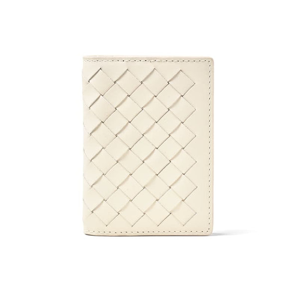 Aspinal of London Double Fold Credit Card Holder in Ivory Woven Leather