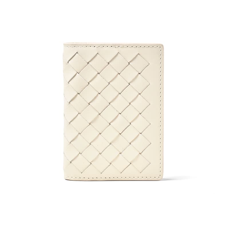 Aspinal of London Double Fold Credit Card Holder in Ivory Woven Leather