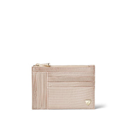 Aspinal of London Double Sided Zipped Card & Coin Holder in Oyster Neutral Lizard