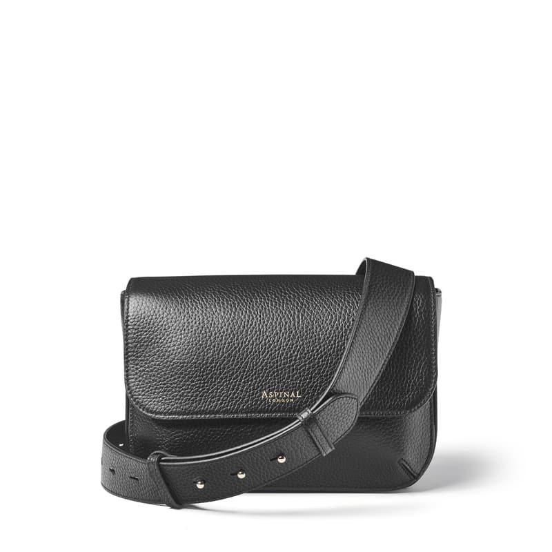 Aspinal of London Ella Grande Leather Crossbody Bag in Black Pebble