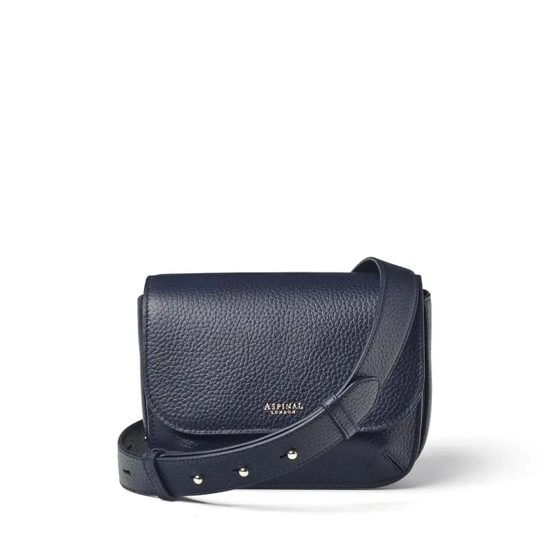 Aspinal of London Ella Leather Crossbody Bag in Navy Blue Pebble