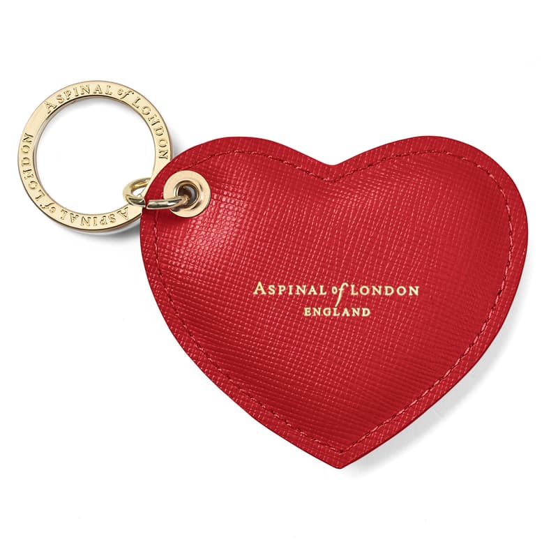 Aspinal of London Finest Quality Full-Grain Leather Red Saffiano Print Heart Key Ring