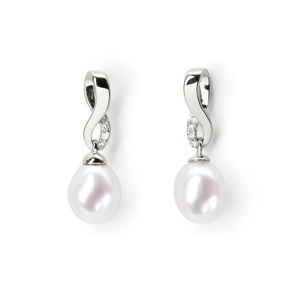 Aspinal of London Freshwater Pearl & Diamond in 18ct White Gold Earrings Set