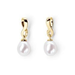 Aspinal of London Freshwater Pearl & Diamonds in Solistice 18ct Gold Earrings Set