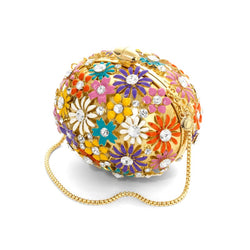 Aspinal of London Gold, Pink and Yellow Floral Print Embellished Egg Clutch