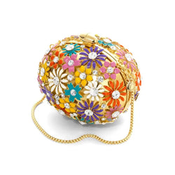 Aspinal of London Gold, Pink and Yellow Floral Print Embellished Egg Clutch