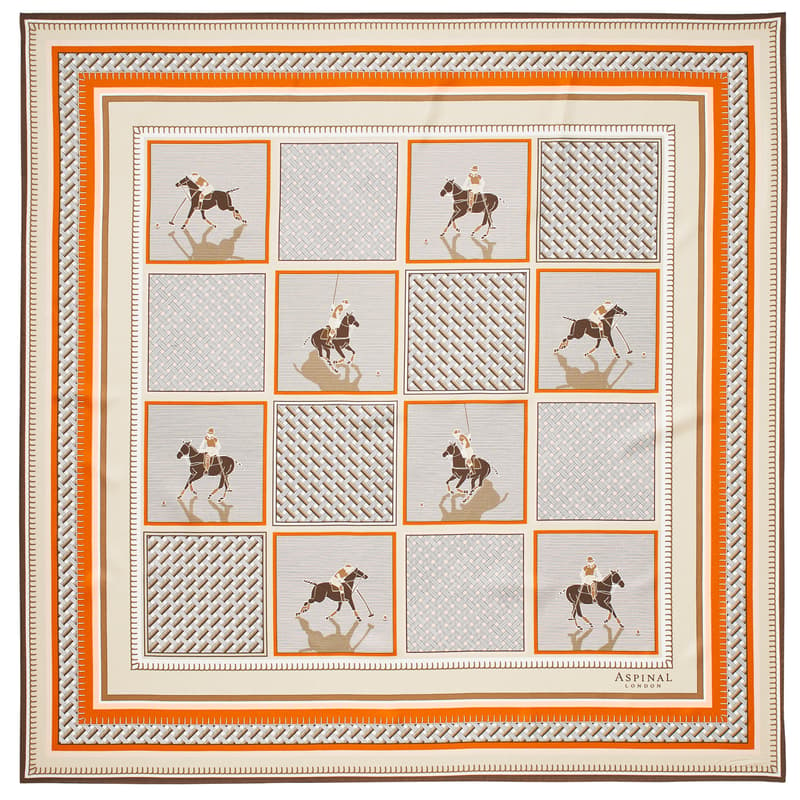 Aspinal of London Graphic Polo Silk Scarf in Soft Taupe & Neutral